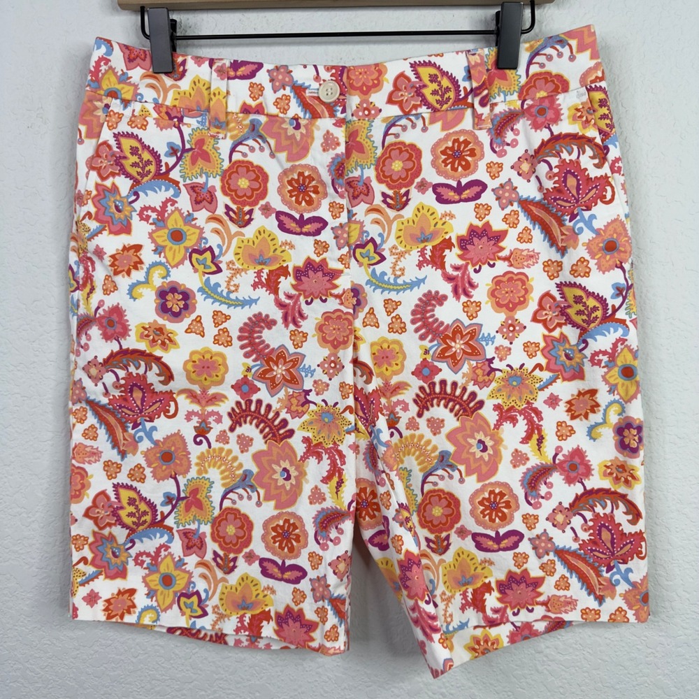 Talbots Shorts Womens 10 Petite Floral Perfect Short‎ 9.5" Bermuda Vacation Golf